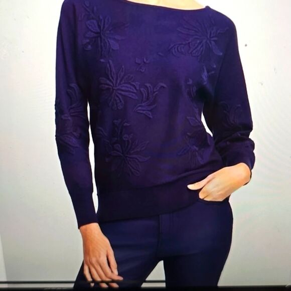 Chico's Purple Floral Pullover Knit Sweater  1 - Picture 2 of 8